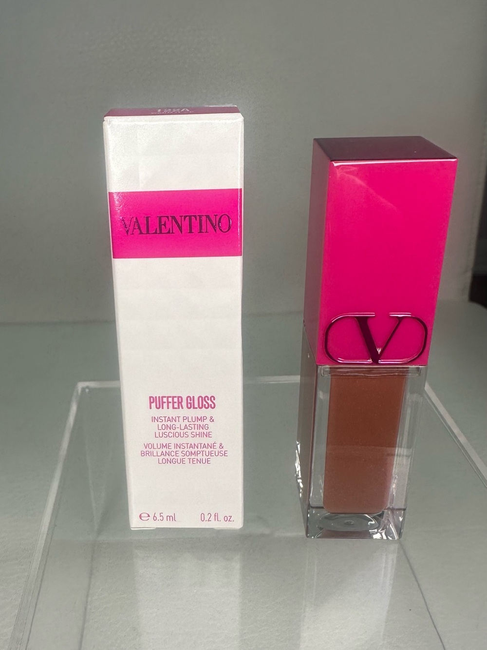 Valentino Puffer Gloss Lip Gloss - Hot Pink Cap & Brown Shade